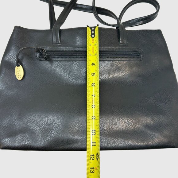 Crazy Horse Black Faux Leather Tote Bag With Double Straps & Zipper Closure - Picture 8 of 11
